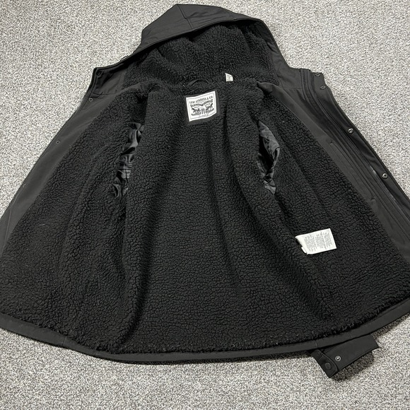Levis Jacket Mens L Black Hooded Fleece Lined Insulated Winter Coat - Picture 3 of 15